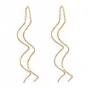 TOP TRENDY Style - Rose Gold Plated Double Spiral Helix Pull Through Threader Long Drop Tassel Earrings