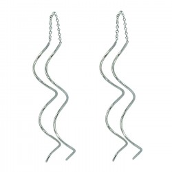 TOP TRENDY Style - White Gold Plated Double Spiral Helix Pull Through Threader Long Drop Tassel Earrings