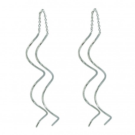 TOP TRENDY Style - White Gold Plated Double Spiral Helix Pull Through Threader Long Drop Tassel Earrings