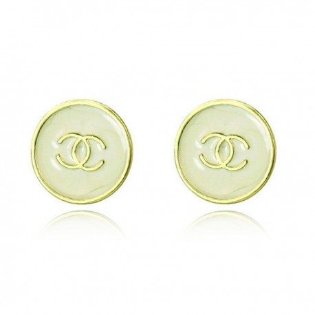 Classic Off White (Grey/Light Green) Marble-Like Enameled Button Stud Earrings