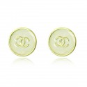 Classic Off White (Grey/Light Green Tone) Marble-Like Enameled Button Stud Earrings