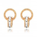 Luxury 18K Rose Gold Plated Stainless Steel Rhinestones Roman Numerals Double Hoop Stud Earrings