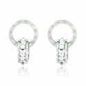 Luxury 18K White Gold Plated Stainless Steel Rhinestones Roman Numerals Double Hoop Stud Earrings
