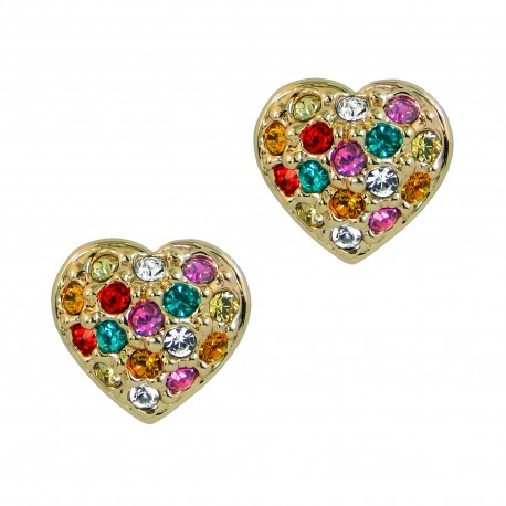 9mm Multi Coloured Crystals Heart Rose Gold Plated Small Stud Earrings
