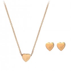 Luxury 18K Rose Gold Plated Stainless Steel Chain Love Small Heart Pendant Necklace Earings Jewellery Set