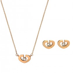 Luxury 18K Rose Gold Plated Stainless Steel Cubic Zirconia Chain Heart Pendant Necklace Earings Jewellery Set