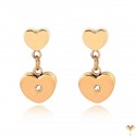 Luxury 18K Rose Gold Plated Stainless Steel Double Heart Rhinestones Drop Dangle Studded Earrings