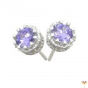 Elegant 925 Sterling Silver  Austrian Light Purple Cubic Zirconia Small Round Stud Earrings Good Quality