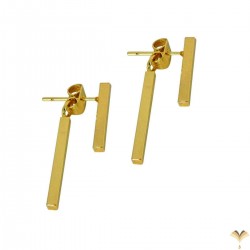 TOP TRENDY Style - Simple Bars Front Back Highly Polished Mirror Finish Yellow Gold Plated Stud Minimal Earrings Good Quality