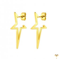 Novelty Open Hollow Star Highly Polished Mirror Finish Gold Color Stainless Steel Punk Style Studded Earrings