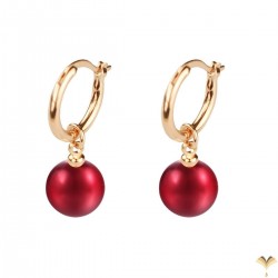 CLASSIC Vintage Style - Dangle Red Pearl Rose Gold Plated Drop Earrings