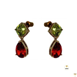 Red and Yellow-Green IMPERIALE - Rose Gold Finished Austrian Crystal Luxury Drop Studded Earrings