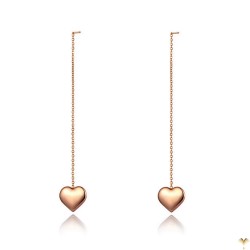 Luxury Sweet Heart Rose Gold Plated Stainless Steel Long Chain Pull Through Threader Delicate Dangle Earrings
