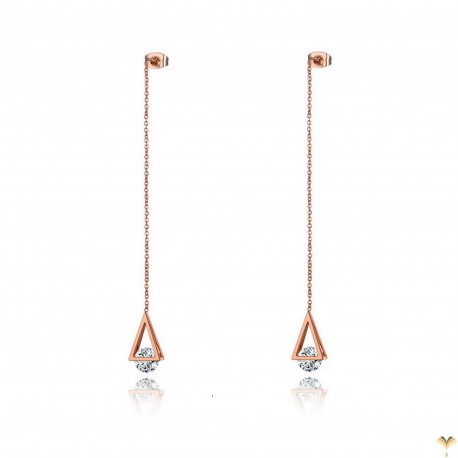 Luxury Open Triangle with Crystal Rose Gold Plated Stainless Steel Long Chain Pull Through Threader Delicate Dangle Earrings