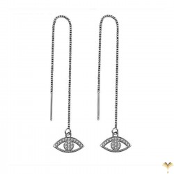 Crystal Eye Chain Threaders White Gold Plated Pull Through Long Chain Drop Tassel Cubic Zirconia Dangle Earrings