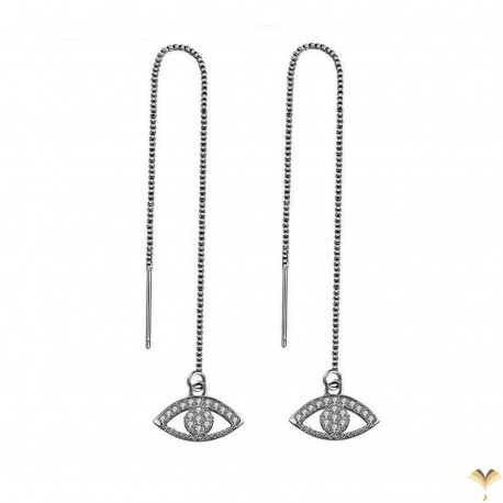 Crystal Eye Chain Threaders Rose Gold Plated Pull Through Long Chain Drop Tassel Cubic Zirconia Dangle Earrings