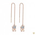 Crystal Cat Chain Threaders Rose Gold Plated Pull Through  Long Chain Drop Tassel Cubic Zirconia Dangle Earrings