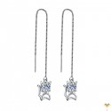 Crystal Cat Chain Threaders White Gold Plated Pull Through  Long Chain Drop Tassel Cubic Zirconia Dangle Earrings