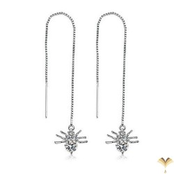 Spider Chain Threaders White Gold Plated Pull Through Long Chain Drop Tassel Cubic Zirconia Dangle Earrings