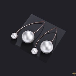 Novelty Big Exaggerated Pearl Rose Gold Plated Stainless Steel Hook Earrings