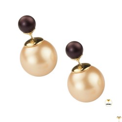 Double Pearl Earrings Double Sided Front Back Ball Bead Studs - BIG SIZE - Light Pink and Plum - Good Quality