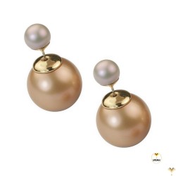 Double Pearl Earrings Double Sided Front Back Ball Bead Studs - BIG SIZE - Beige and Grey-Purple - Good Quality