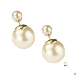 Double Pearl Earrings Double Sided Front Back Ball Bead Studs - BIG SIZE - Glossy Pearl - Good Quality