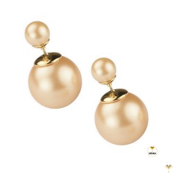 Double Pearl Earrings Double Sided Front Back Ball Bead Studs - BIG SIZE - Pale Pink - Good Quality