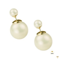 Double Pearl Earrings Double Sided Front Back Ball Bead Studs - BIG SIZE - White Shell - Good Quality