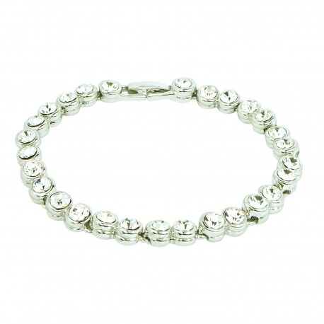 1 Row  Clear Round Rhinestones White Gold Plated Bracelet