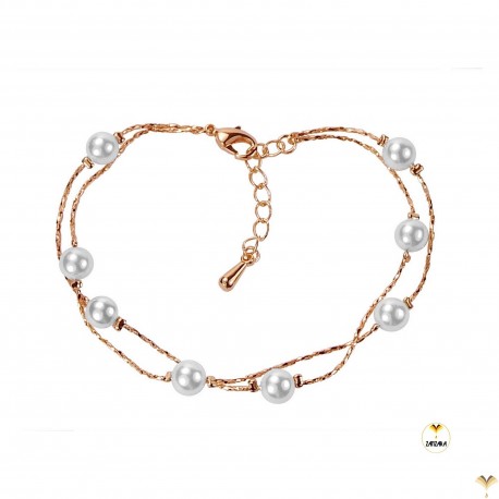 Classic Delicate Artificial Pearls Rose Gold Plated Snake Chain Bracelet