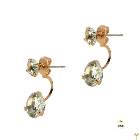 Clear Crystal Front Back Rose Gold Plated Studded Earrings